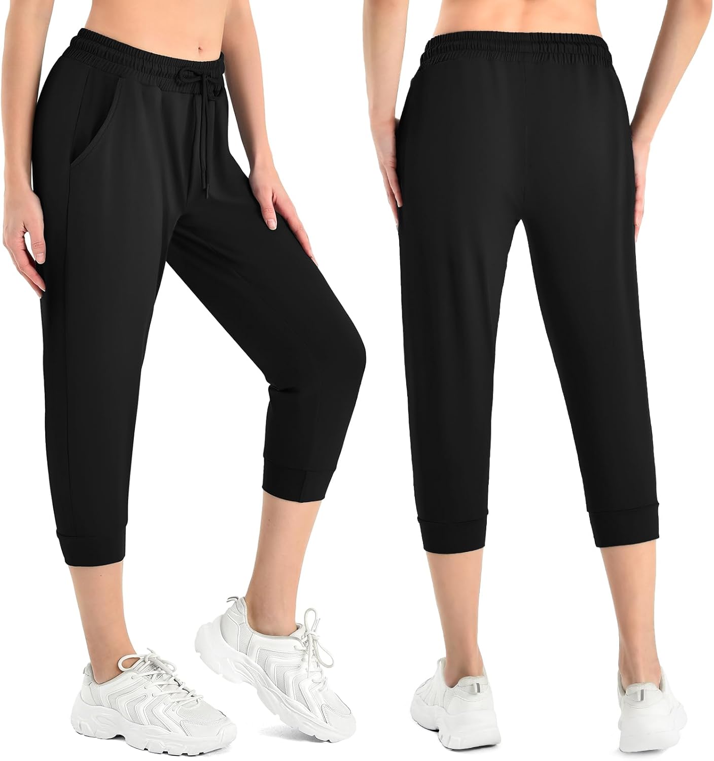 Walifrey Capri Pants for Women with Pockets, Cropped Joggers Drawstring Sweatpants for Lounging Workout and Gym - Image 2
