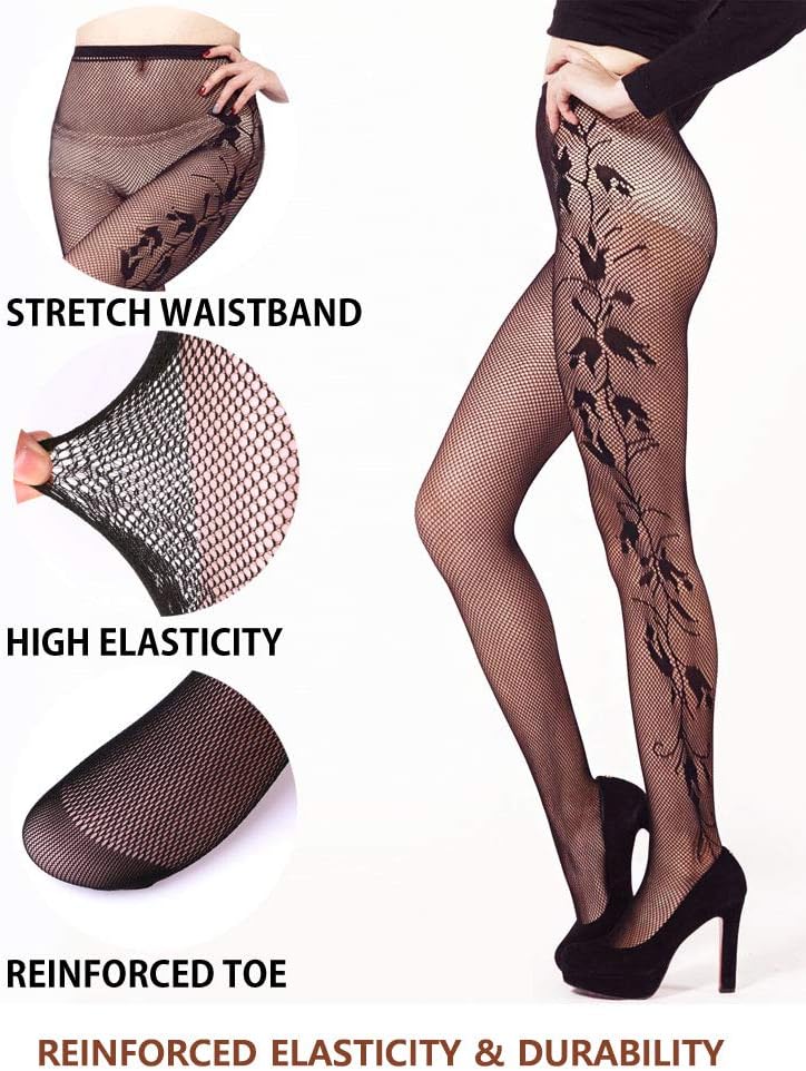 VERO MONTE Women Patterned Fishnet Tights Black Fishnets Net Stockings Pantyhose - Image 6