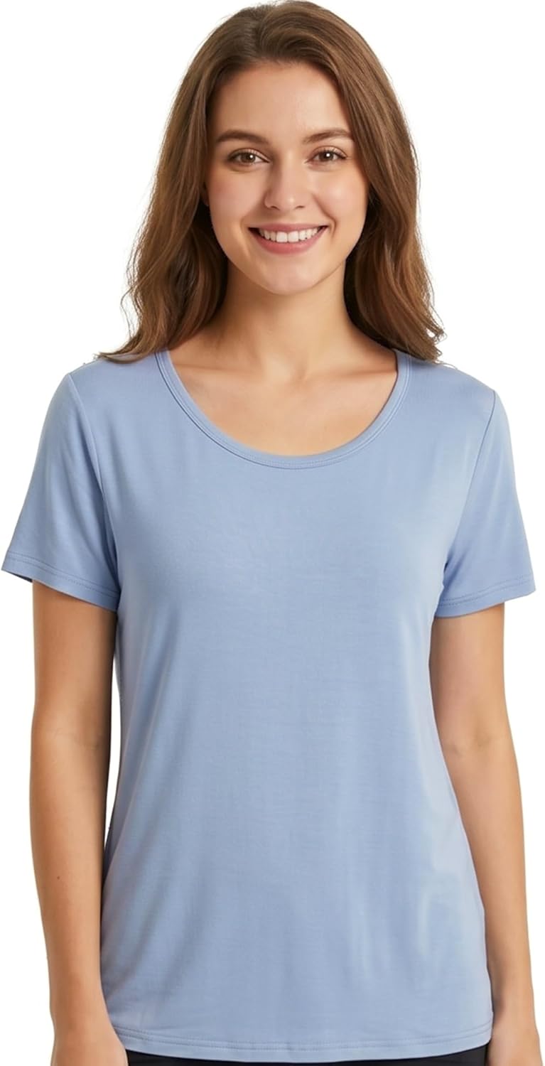 Sleep Shirts for Women - Pajama Tops for Women,Modal Round Neck Solid Color Pajamas Top - Image 2