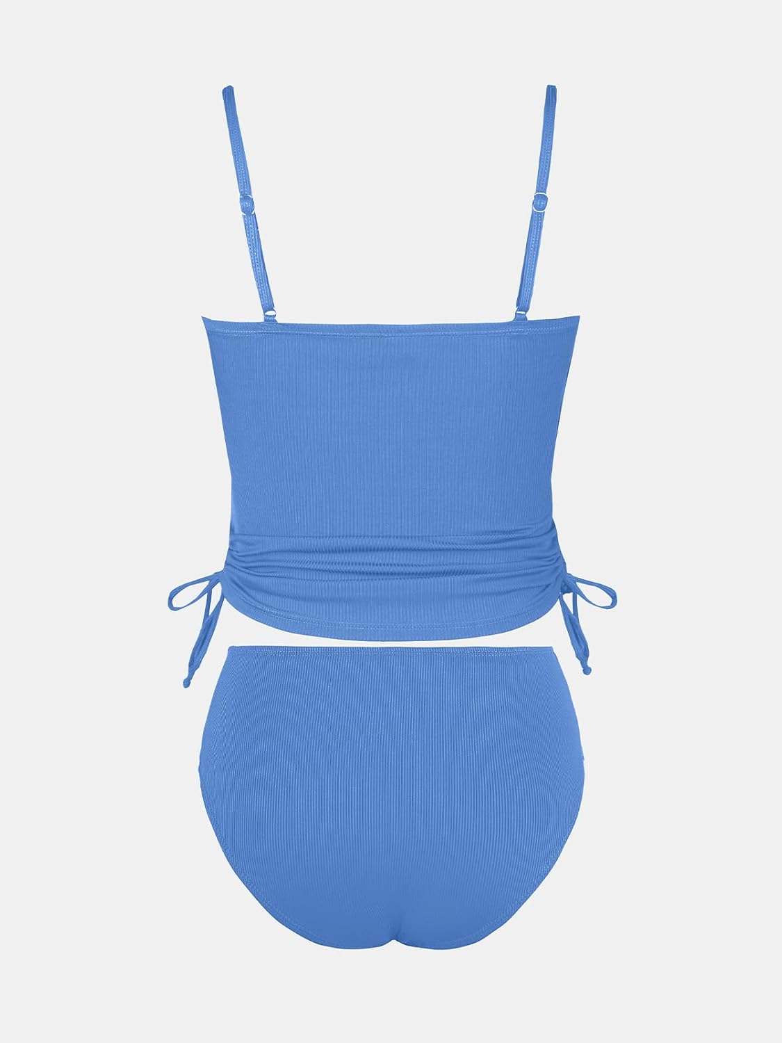 CUPSHE Women's Tankini Set Two Piece Swimsuit Ruched Drawstring Bathing Suits with High Waisted Bottom Rib - Image 7