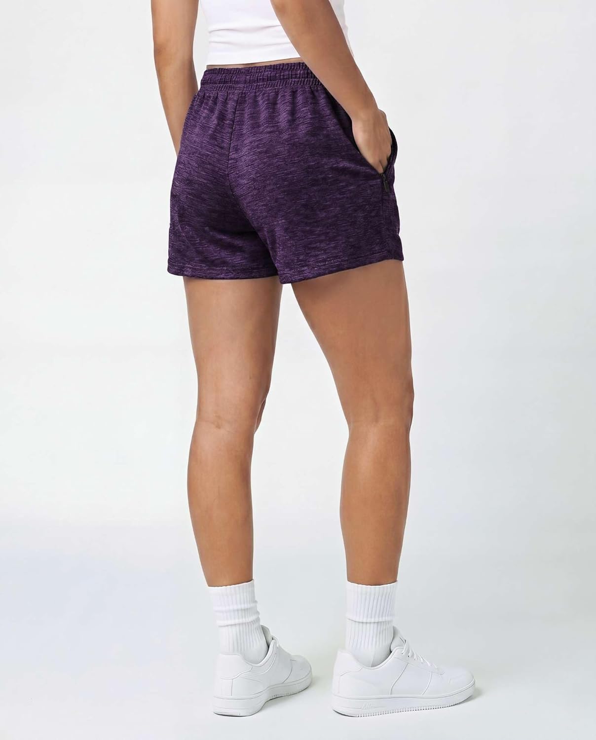 Real Essentials 4 Pack: Womens Athletic Dry-Fit Lounge Shorts with Zipper Pockets (Available in Plus Size) - Image 3