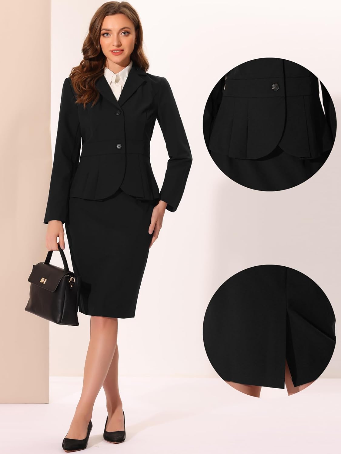 Allegra K 2 Piece Suit Skirt Sets for Women Blazer and Pencil Skirts Formal Office Business Casual Outfits - Image 2