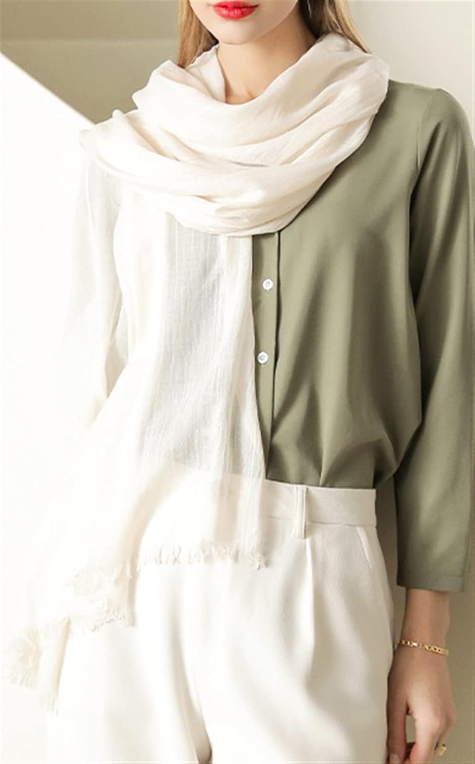 Cotton Linen Long Scarf for Women Lightweight Hijab Shawl Vintage Summer Travel Scarf with Edge 71 * 35in - Image 4