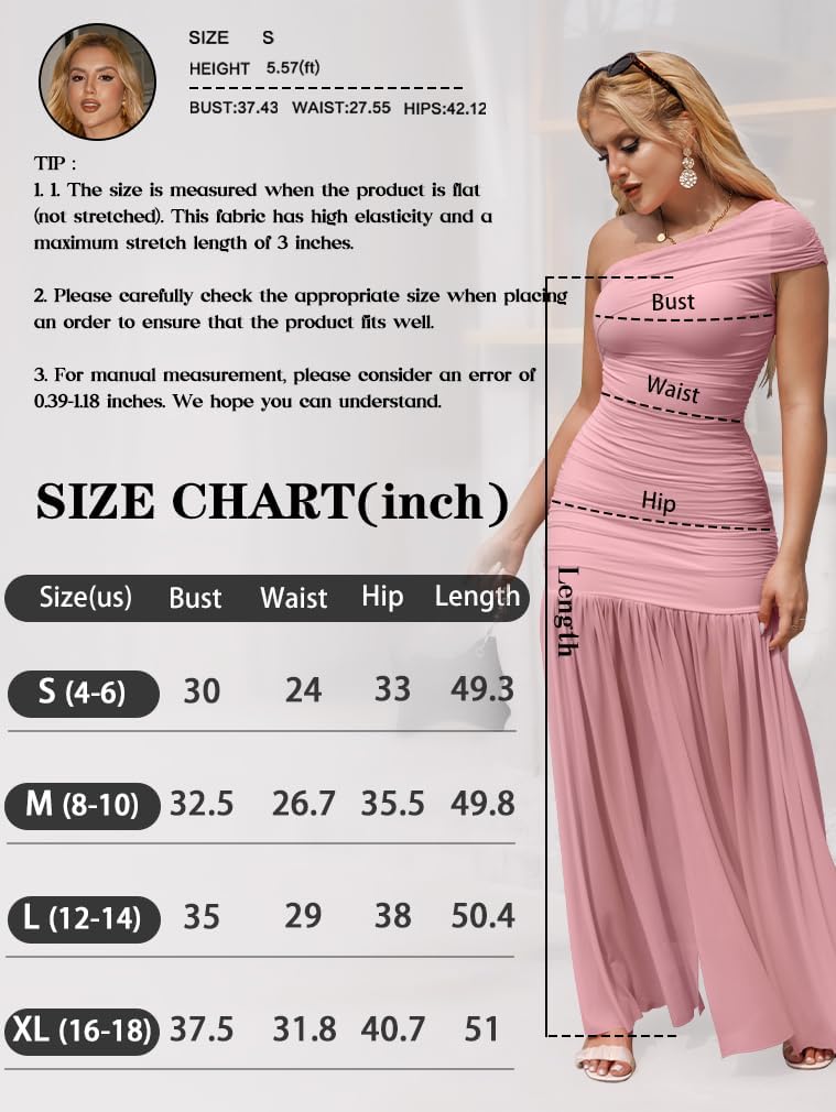 LAGSHIAN Women's Elegant Formal Long Dress One Shoulder Sleeveless Ruched Bodycon Evening Dress - Image 7