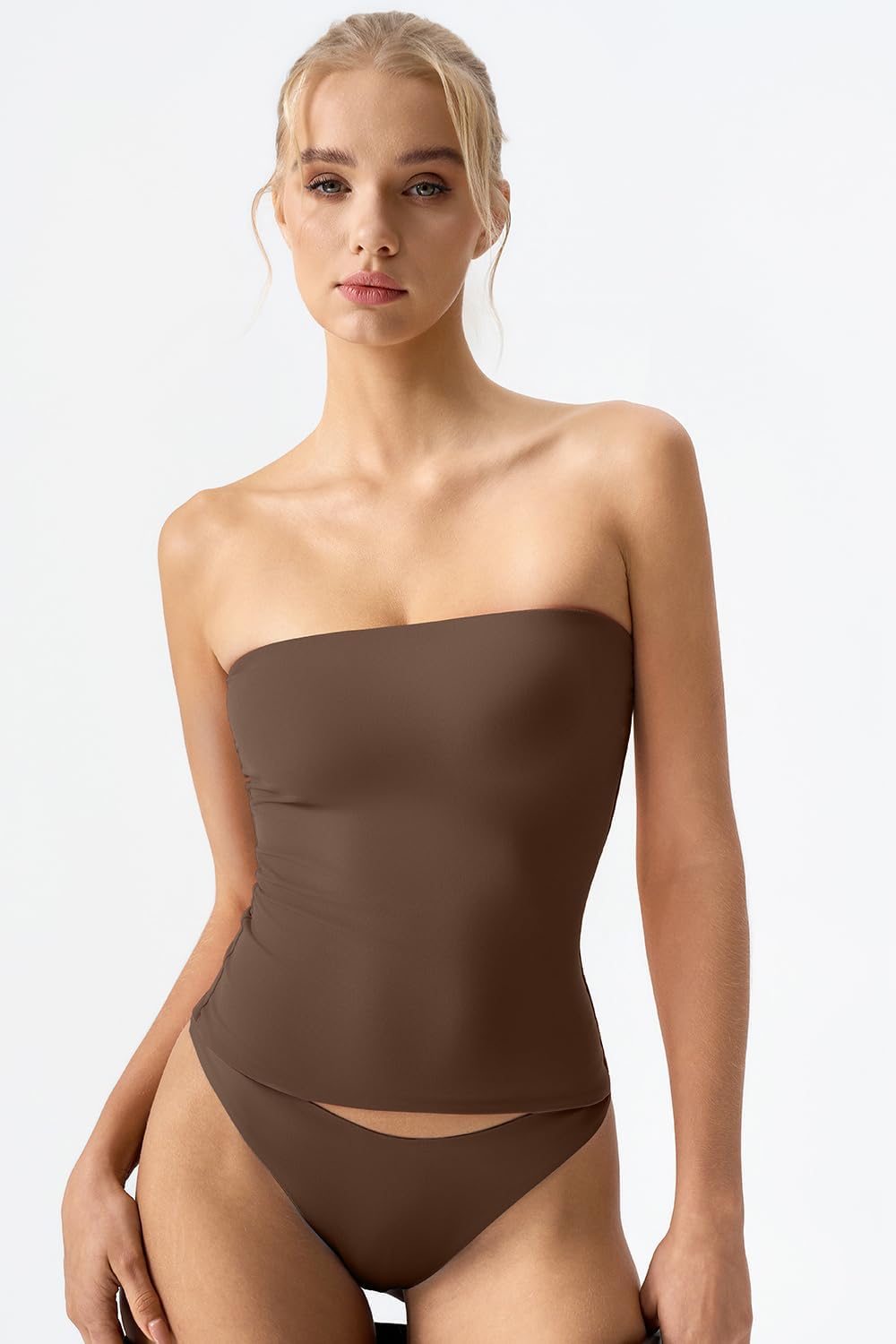 QINSEN Women's Tube Top Double Lined Strapless Bandeau Top Summer Slim Fit Going Out Tank Tops - Image 3