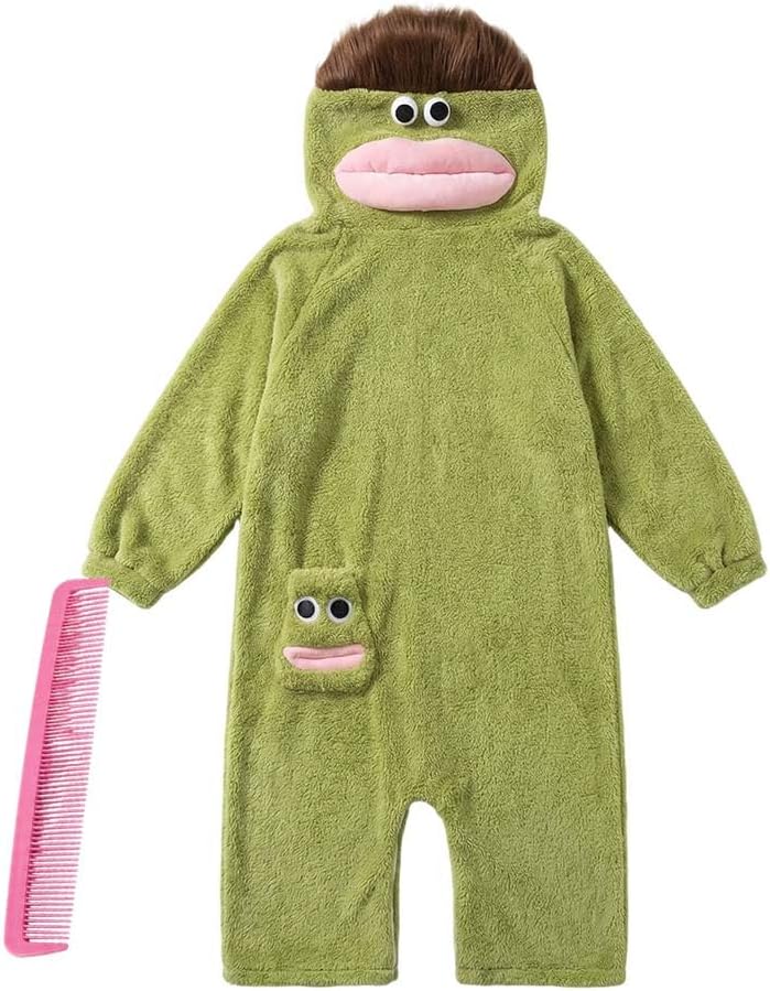 Silly Onesie, Funny Green Monster Hooded Fleece Onesie Pajamas, Big Mouth Monster Cozy Onesie Pajamas Adult - Image 9