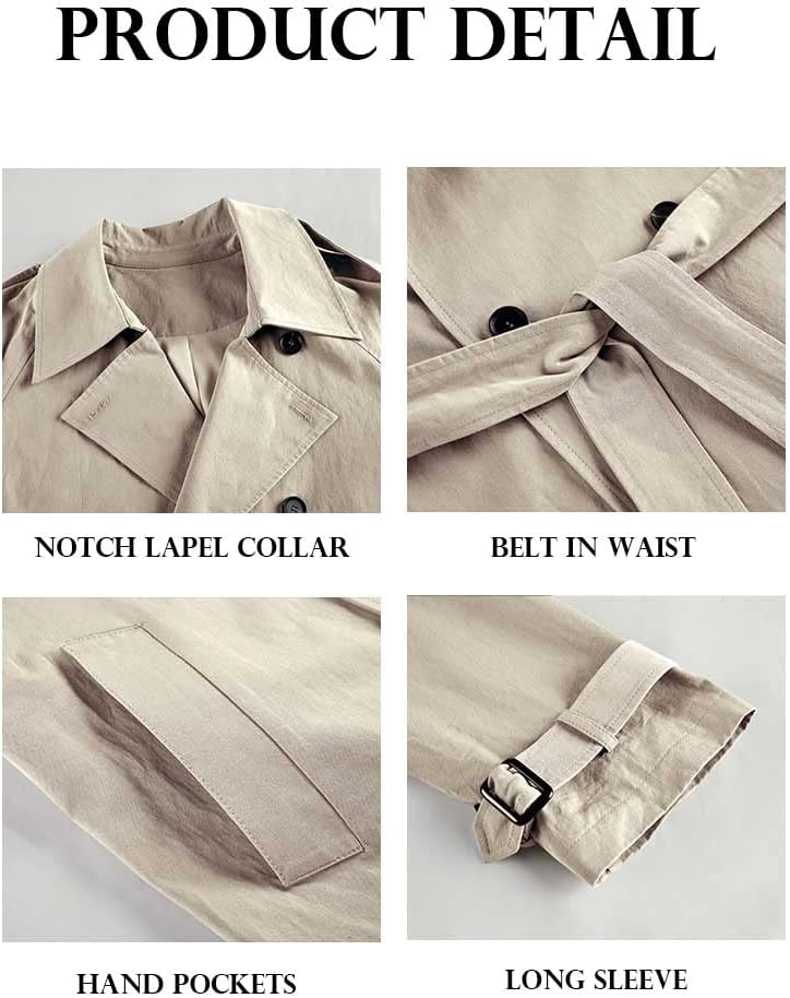 Makkrom Women's Double Breasted Long Trench Coat Windproof Classic Lapel Slim Overcoat with Belt - Image 6
