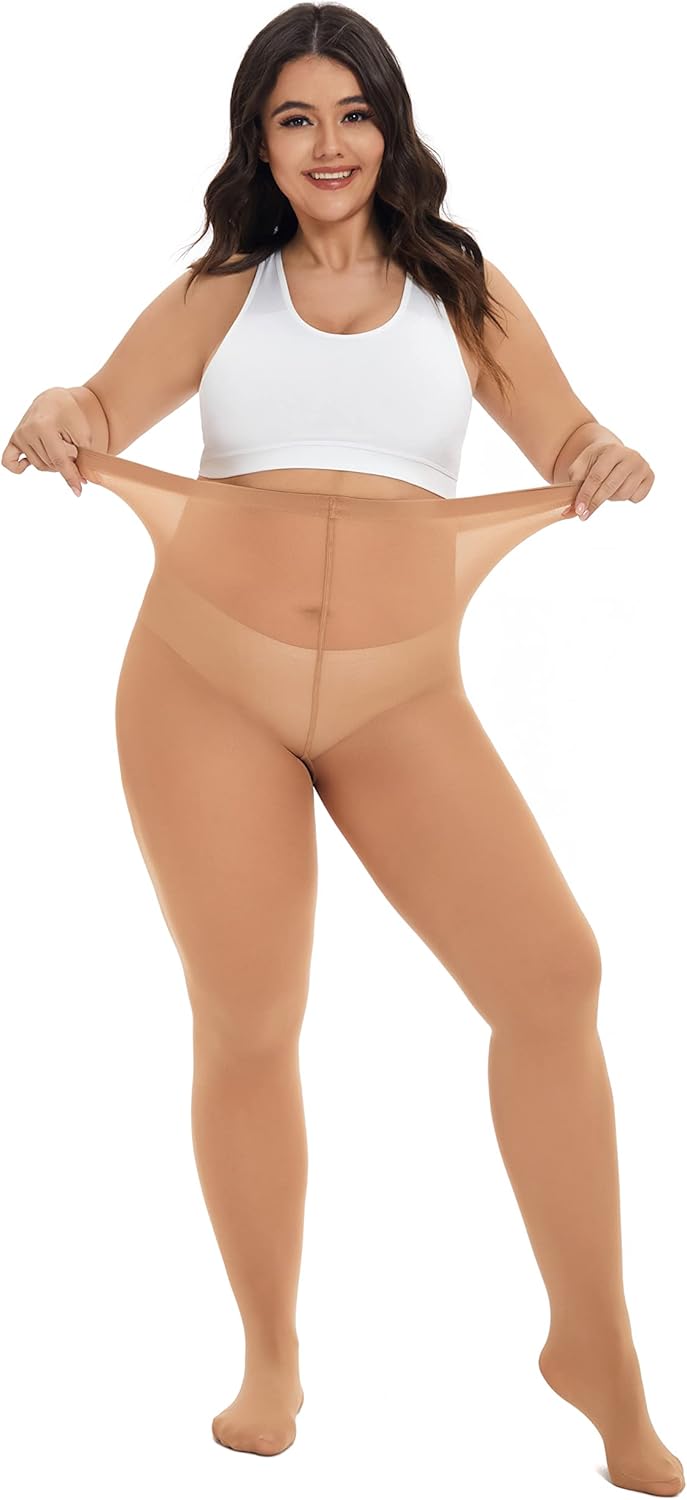 CozyWow Plus Size Tights for Women 80D Soft Solid Color Semi Opaque Pantyhose High Waist 1X 2X 3X 4X - Image 2