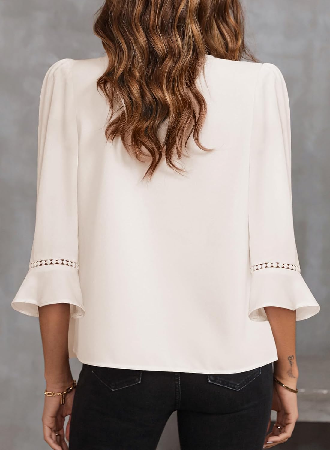 EVALESS Women's 3/4 Sleeve Tops Dressy Casual Pleated V Neck Business Work Blouses Office Shirts - Image 6