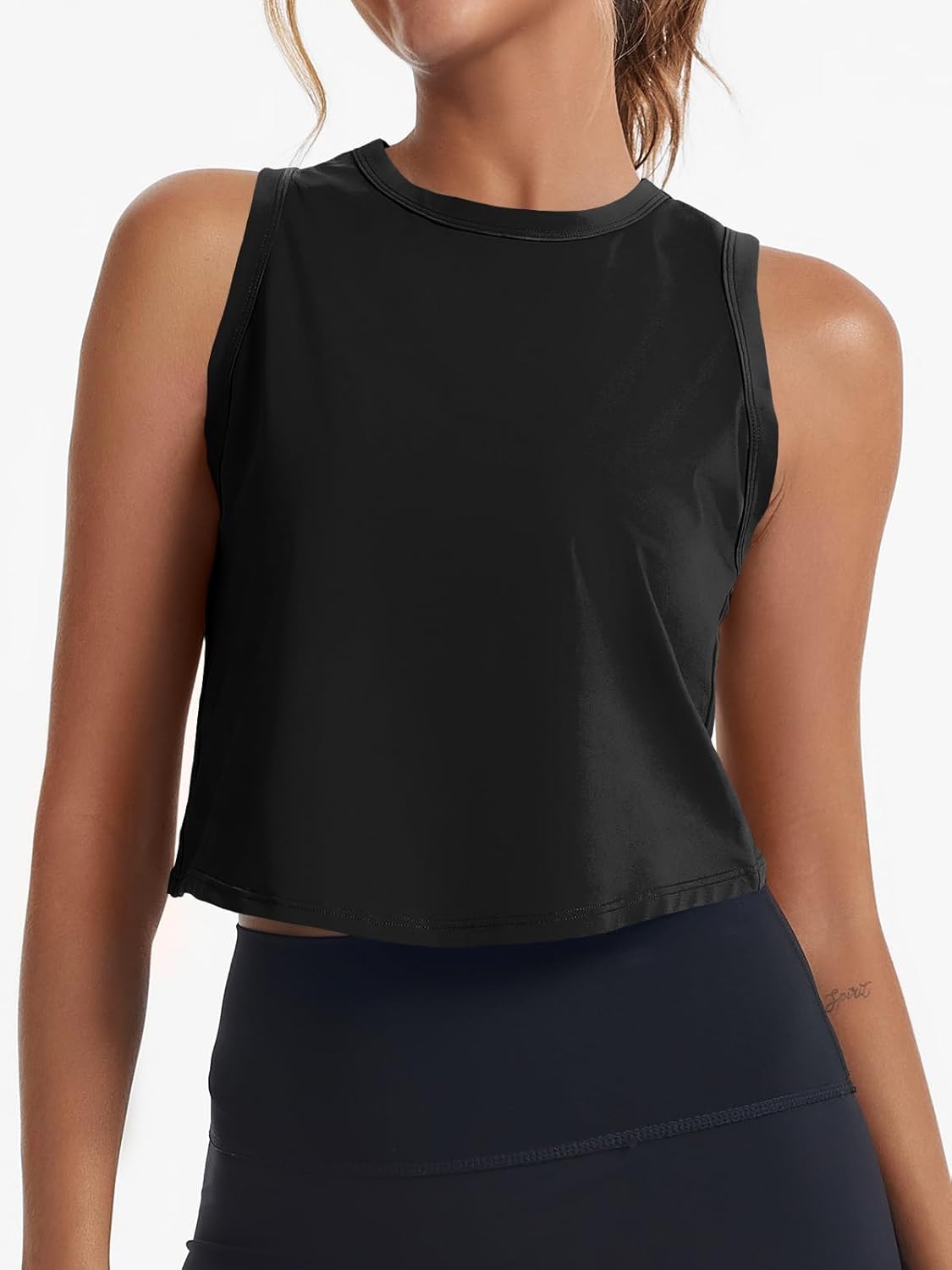 Fisoew Womens Workout Cropped Tank Tops Racerback Sleeveless Crewneck Running Yoga Active Shirts - Image 4