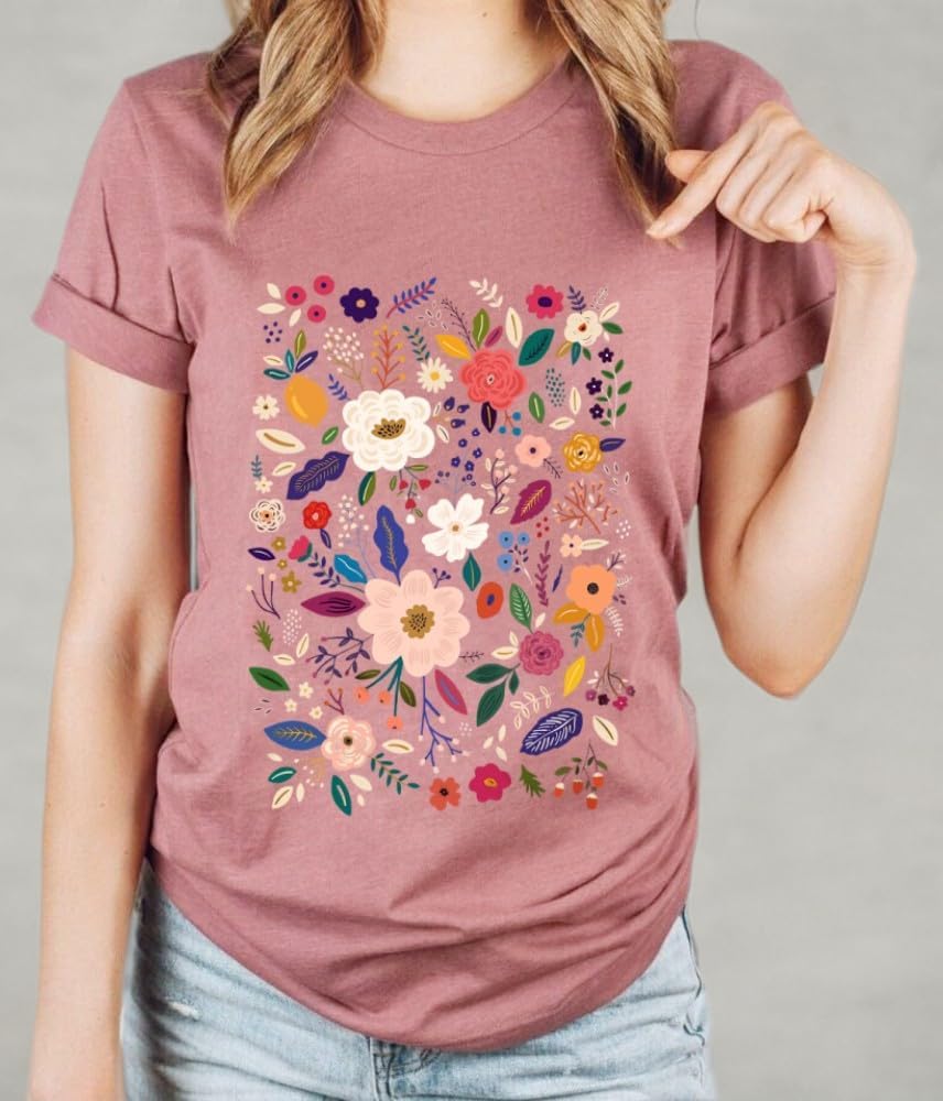Women Boho Wildflowers Cottagecore Shirt Vintage Butterfly Floral Botanical Graphic Tees Garden Lover Tops - Image 5
