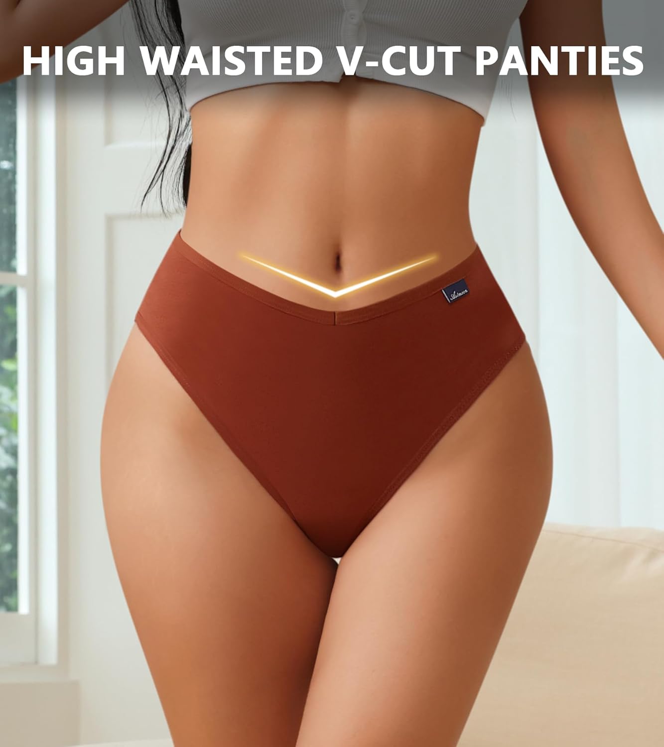 ASIMOON High Waisted Cotton Bikini Underwear for Women Sexy High Cut Cheeky Panties Ladies Stretch V Waist Panty - Image 2
