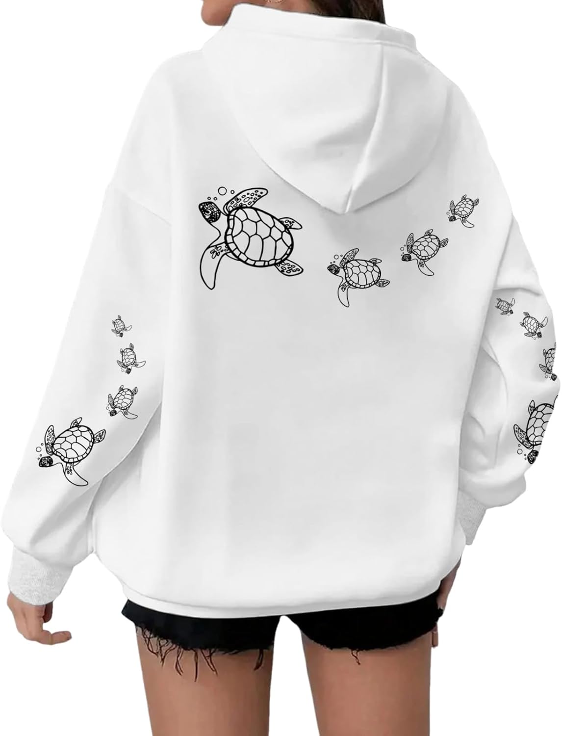 Cute Sea Turtle Hoodies for Women Oversized Ocean Hoodie Aesthetic Graphic Sweatshirts Casual Fleece Pullover Tops