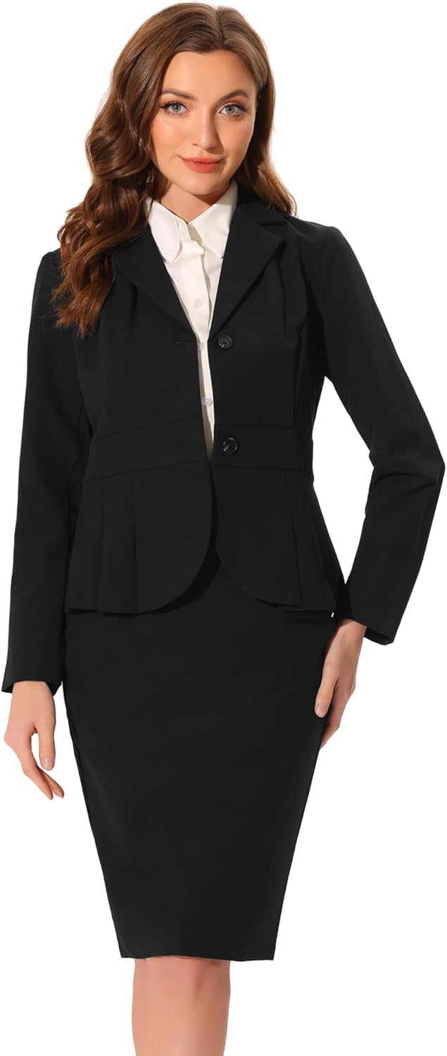 Allegra K 2 Piece Suit Skirt Sets for Women Blazer and Pencil Skirts Formal Office Business Casual Outfits