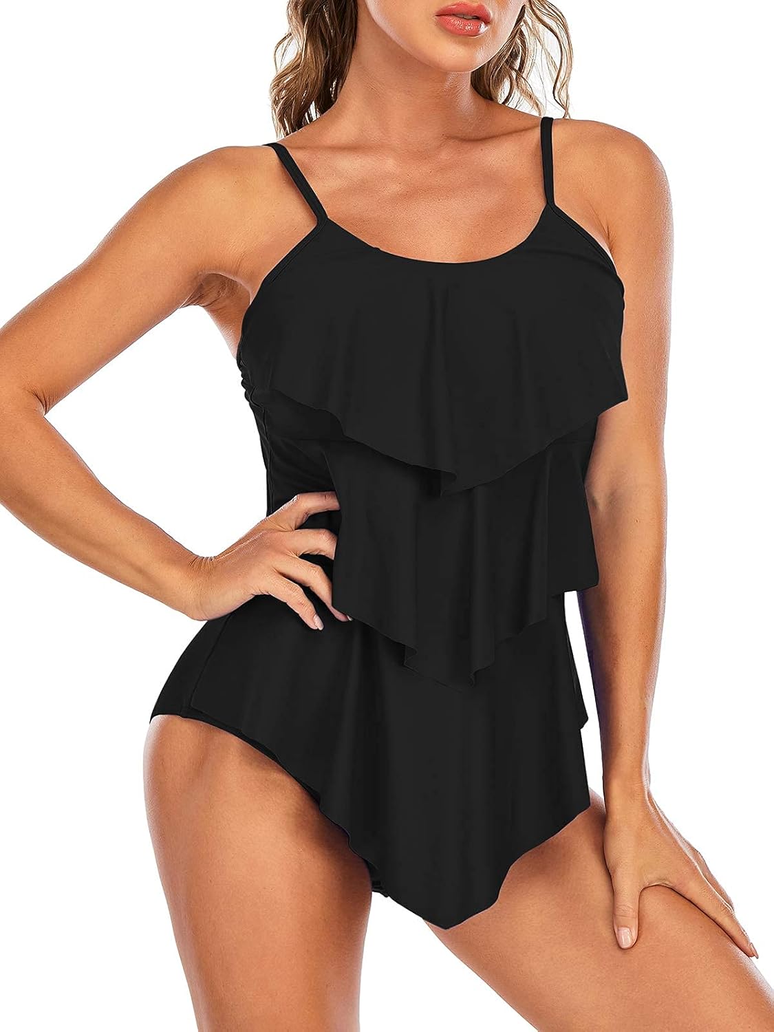 Century Star Womens Athletic One Piece Retro Flounce Swimsuits Ruffled Tiered Tummy Control Swimwear Plus Bathing Suits - Image 2