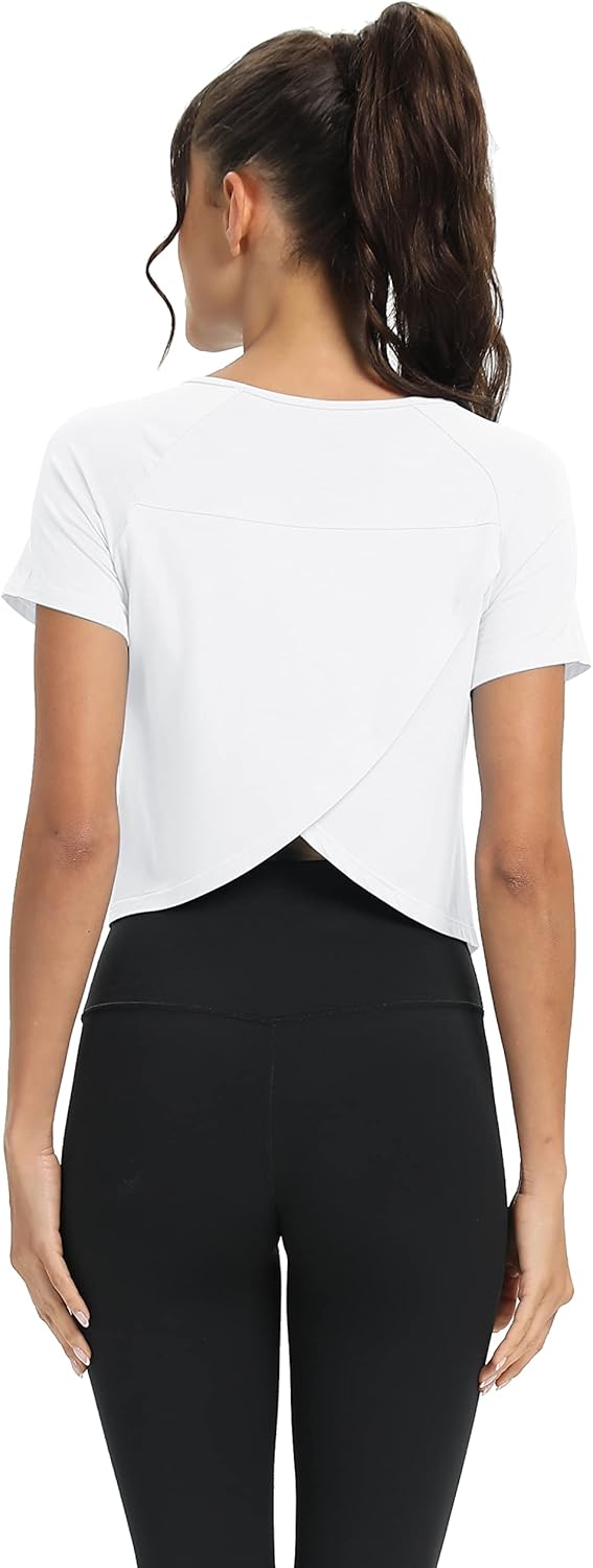 Mippo Workout Tops for Women Cropped Split Back Athletic Gym Exercise Shirts Loose Fit - Image 4