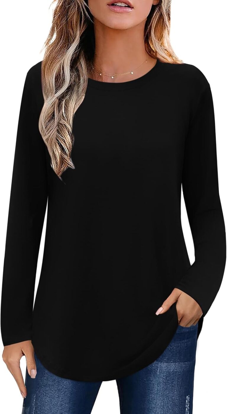 Elesomo Womens Shirts Casual Crew Neck Short/Long Sleeve Tunic Tops Tees