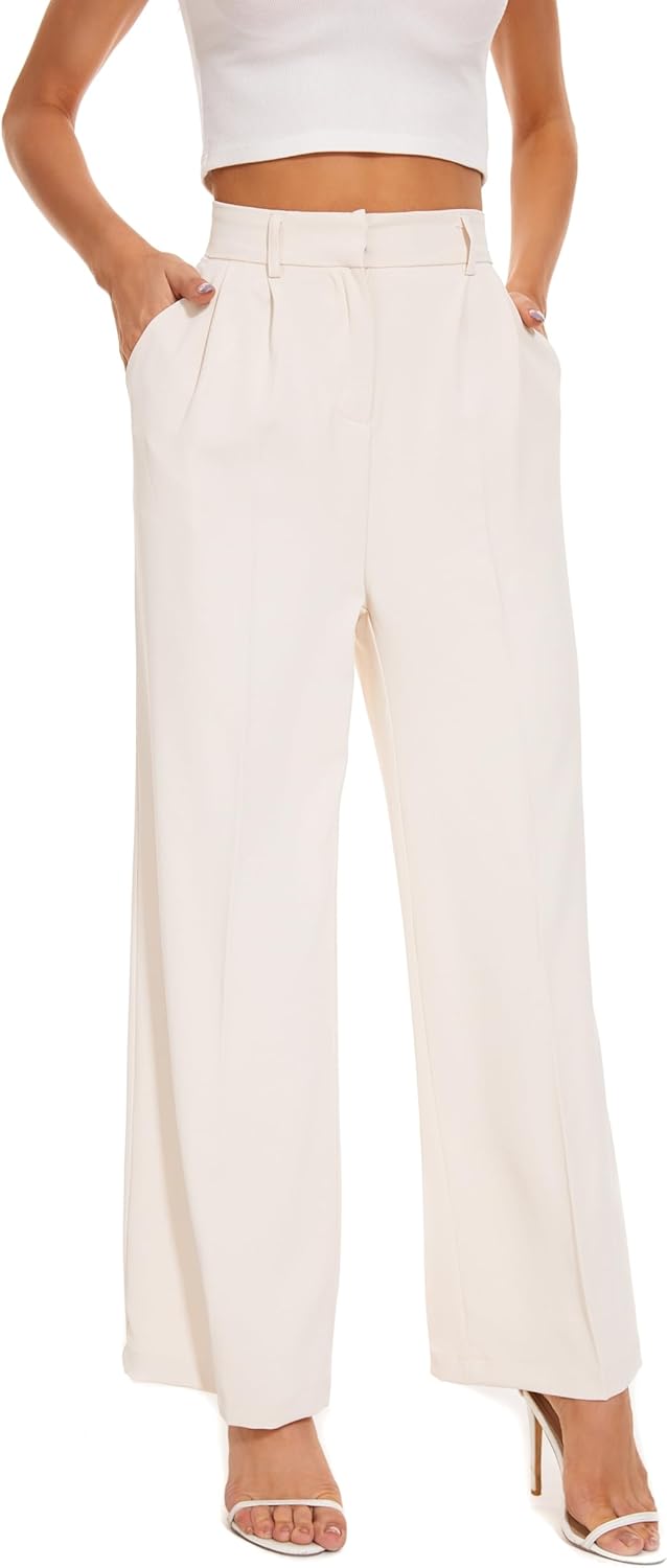 FUNYYZO Wide Leg Pants Women's High Elastic Waisted in The Back Business Work Trousers Long Straight Suit Pants - Image 7