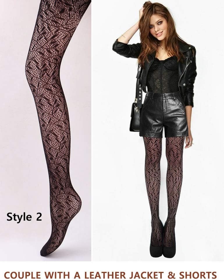 VERO MONTE Women Patterned Fishnet Tights Black Fishnets Net Stockings Pantyhose - Image 3