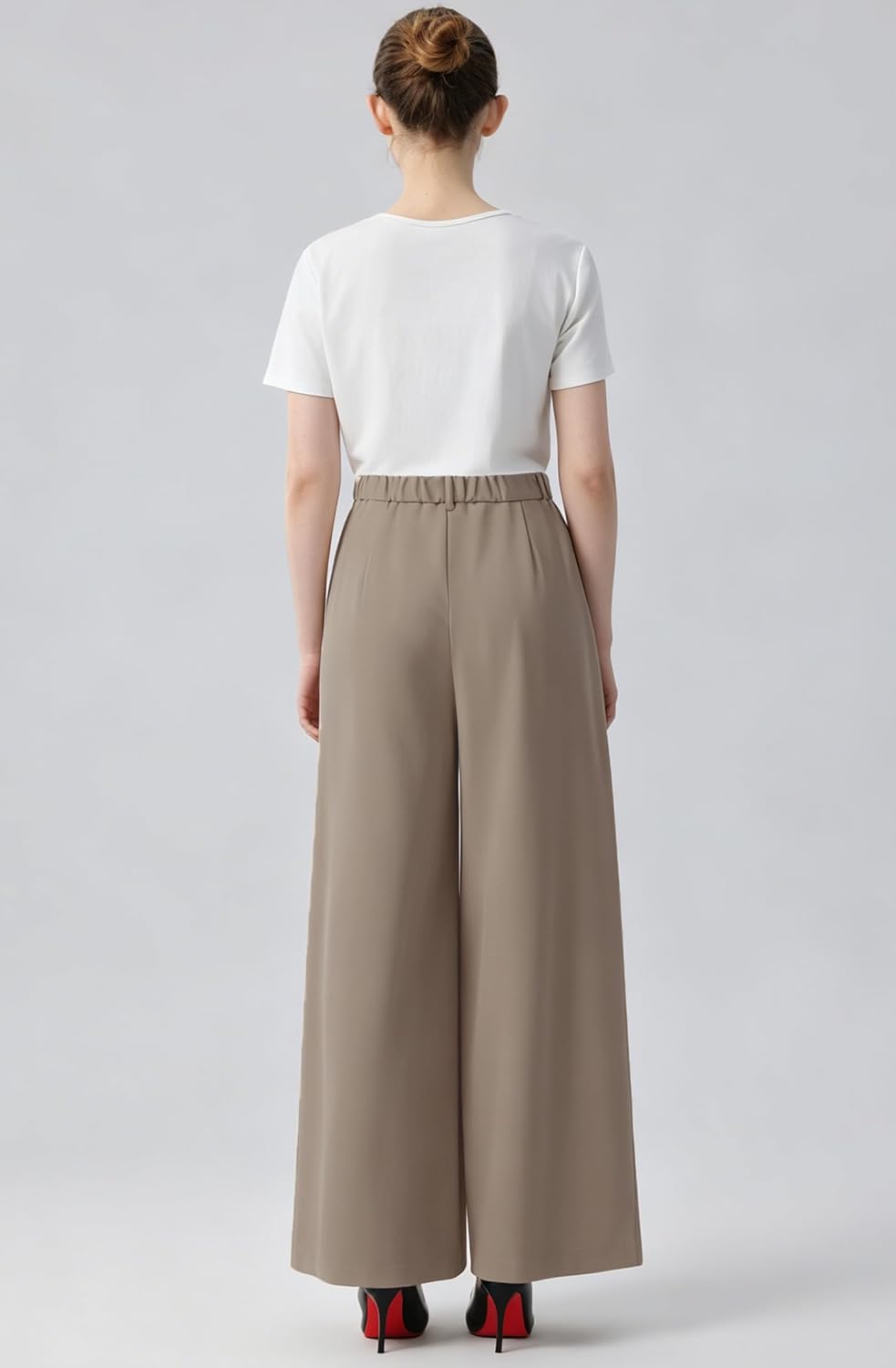 Tronjori Women High Waist Casual Wide Leg Long Palazzo Pants Trousers Regular Size - Image 4