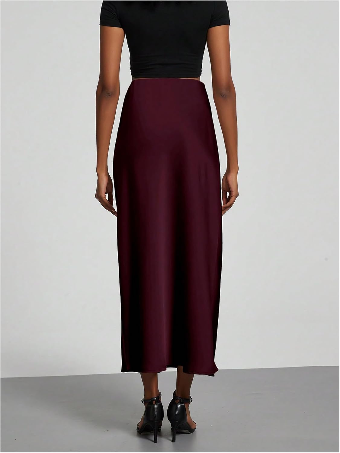 SOLY HUX Women's Elegant Satin Skirts High Waisted Flared Casual Work Office Fishtail Midi Skirt - Image 2