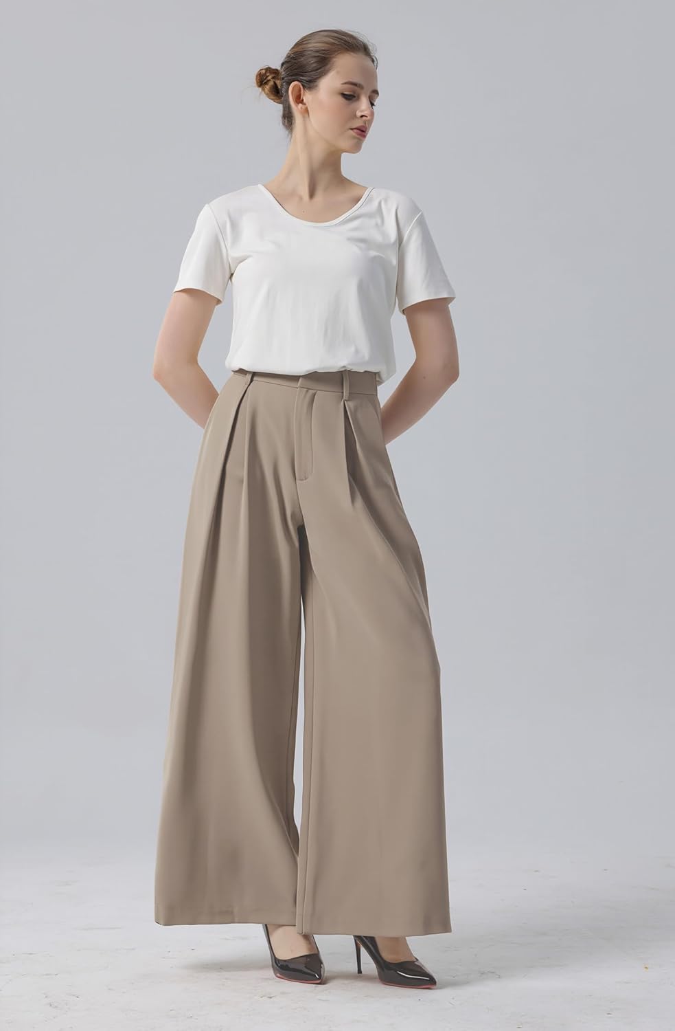 Tronjori Women High Waist Casual Wide Leg Long Palazzo Pants Trousers Regular Size - Image 2