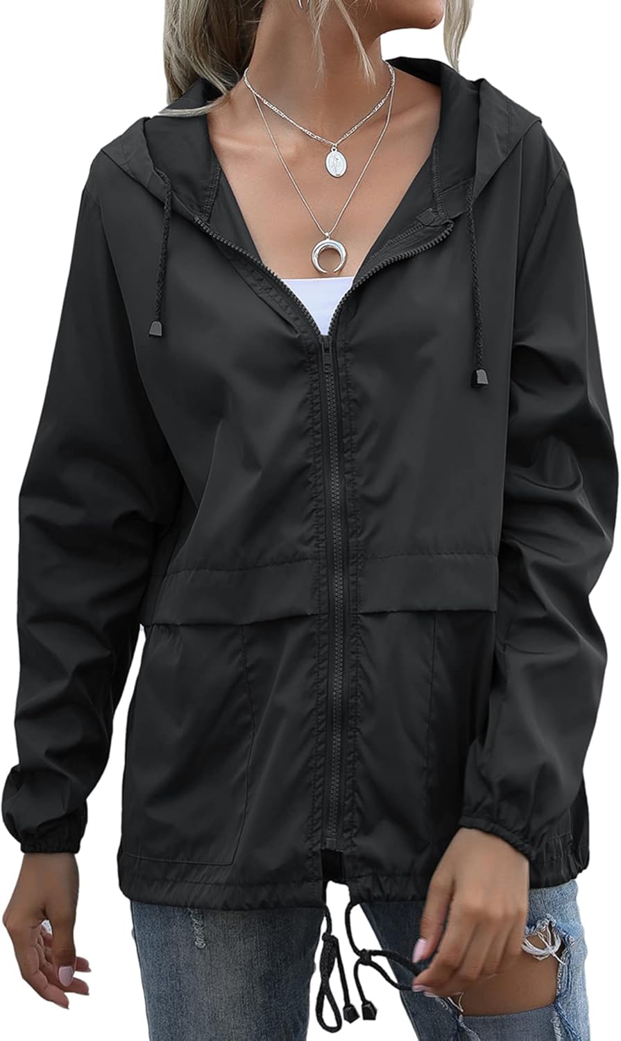 Women's Raincoats Lightweight Waterproof Windproof Adjustable Windbreaker Rain Jackets Hooded with Pockets S-XXL - Image 2