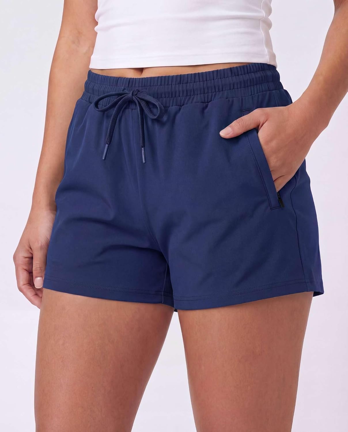 Real Essentials 4 Pack: Womens Athletic Dry-Fit Lounge Shorts with Zipper Pockets (Available in Plus Size) - Image 2