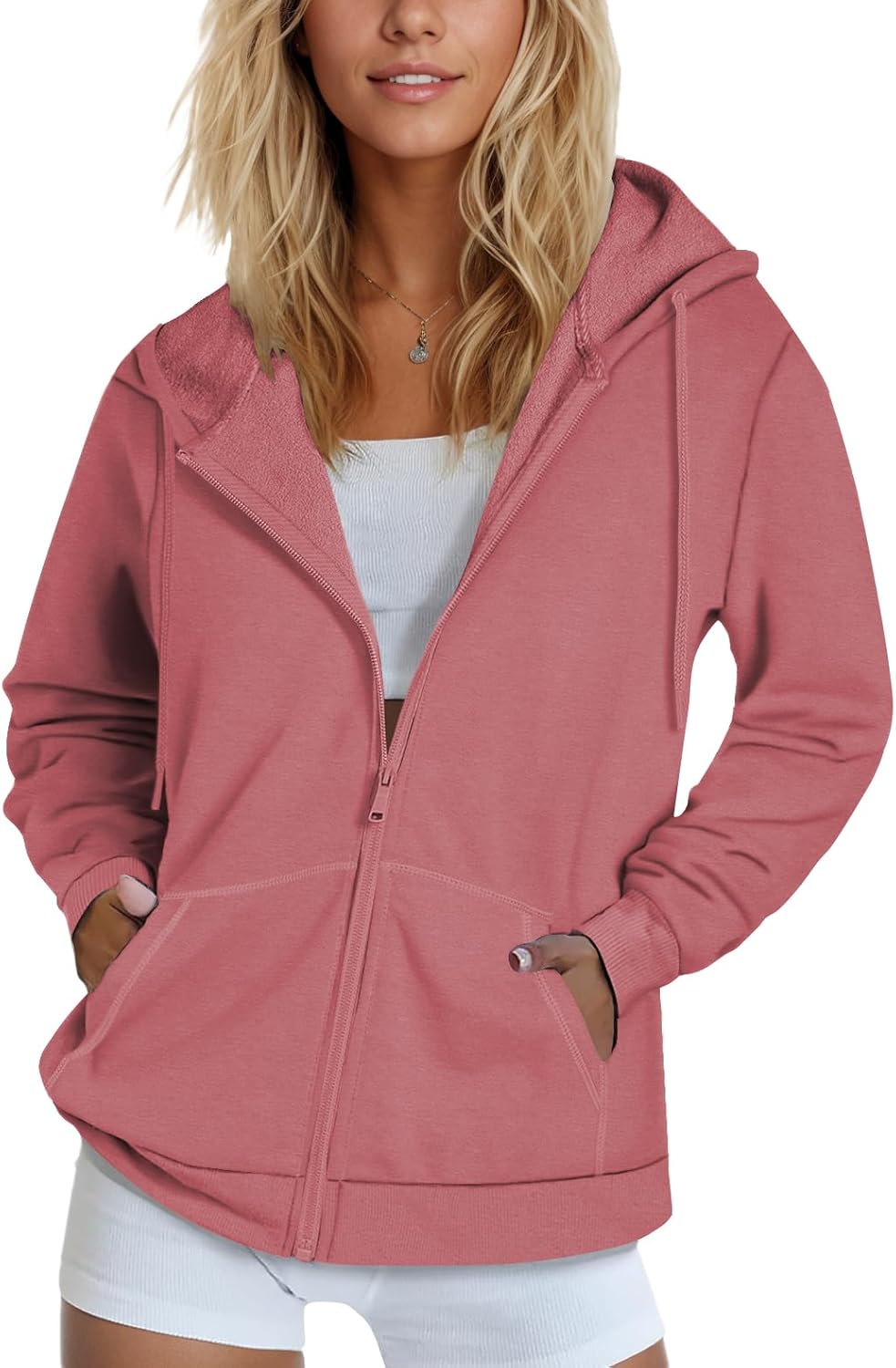 SMENG Womens Zip Up Hoodies Long Sleeve Fit Hooded Sweatshirts Fleece Lined 2026 Casual Lightweight Jacket