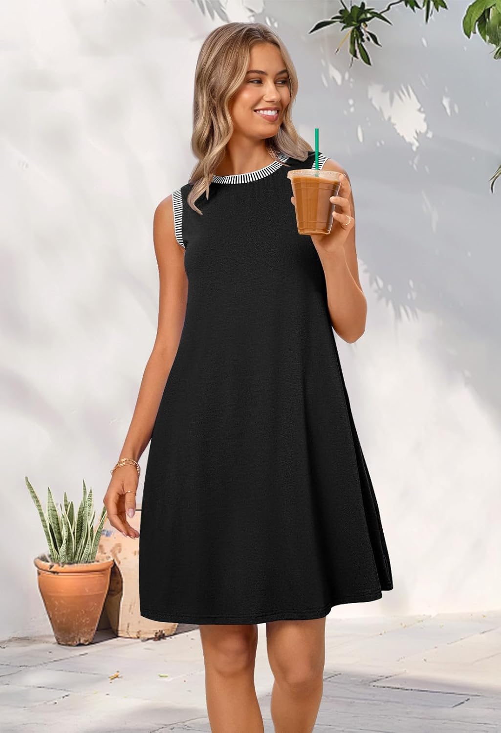 MEROKEETY Womens Casual Summer Sun Dress 2026 Spring Beach Vacation Crewneck Sleeveless Tank Cruise Shift Swing Sundress - Image 8