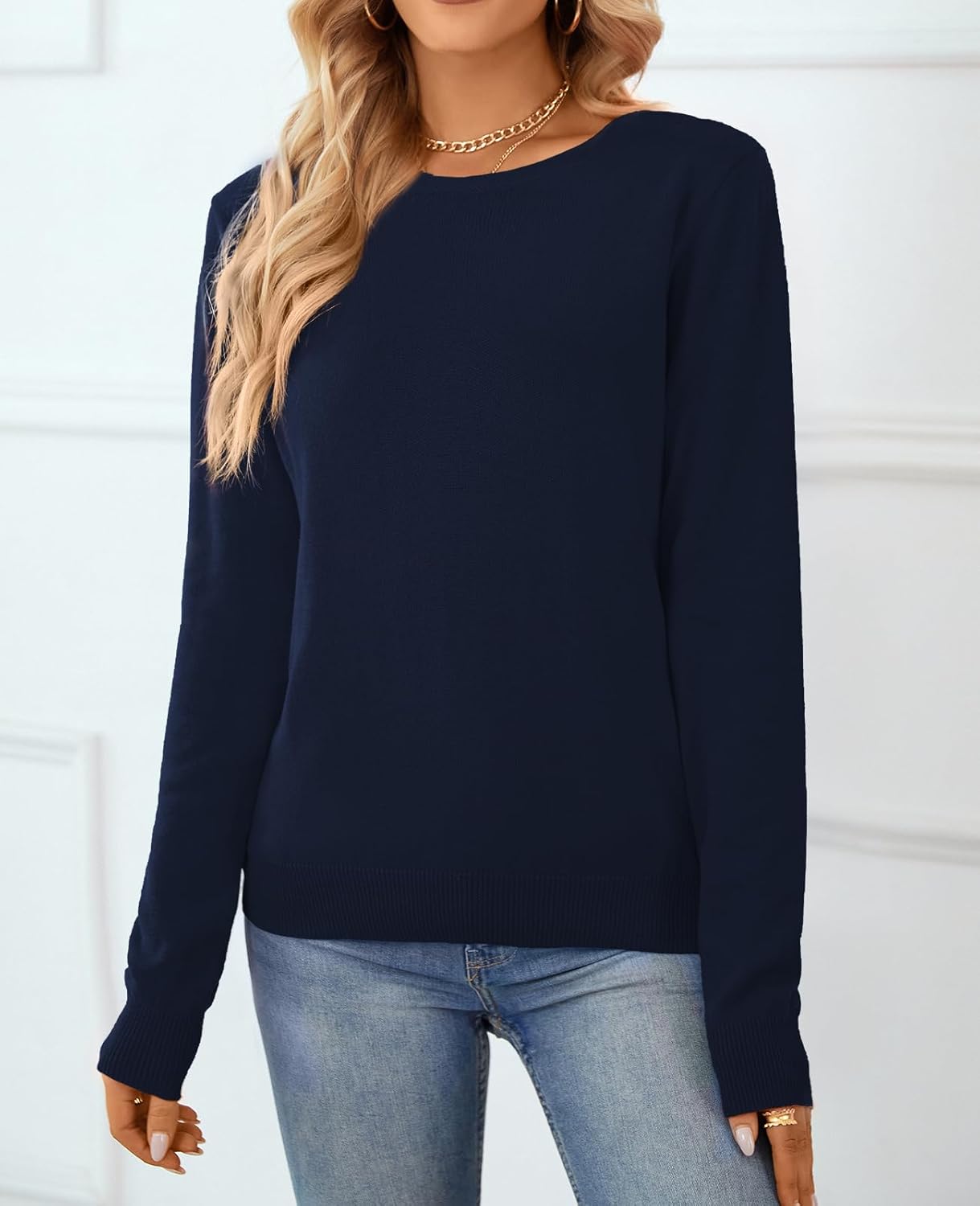 QUALFORT Women's 100% Cotton Sweater, Basic Lightweight Long Sleeve Pullover - Image 4