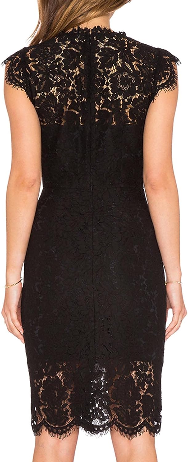 MEROKEETY Women's Sleeveless Lace Floral Elegant Cocktail Dress Crew Neck Knee Length for Party - Image 4
