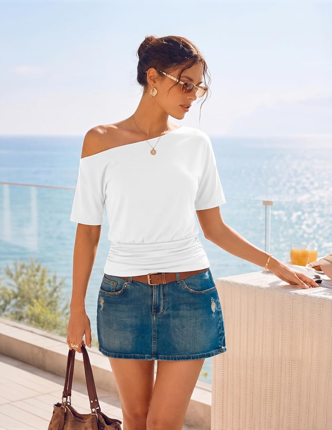 MEROKEETY Women's Off The Shoulder Short Sleeve Tops 2026 Summer Casual Going Out Trendy Y2k T Shirts - Image 10