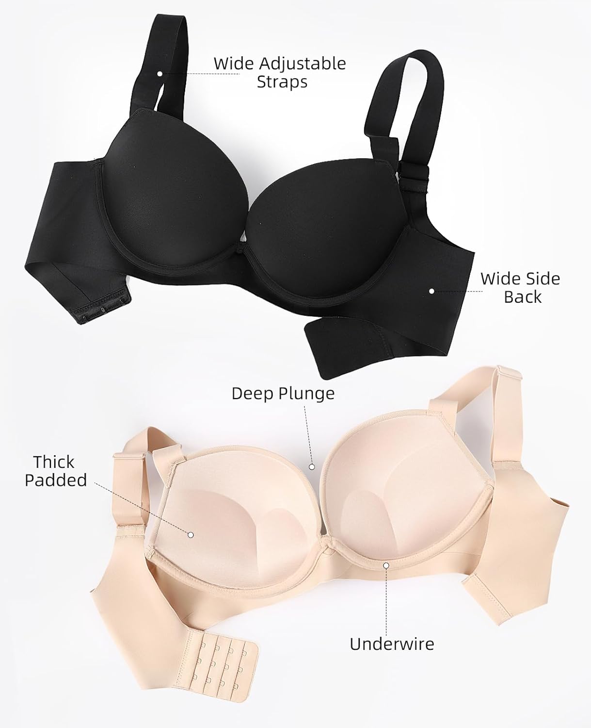 Upushall Push Up Padded Bra Add 1 Cup Balconette Underwire Support Back Smoothing T-Shirt Bras for Women - Image 6