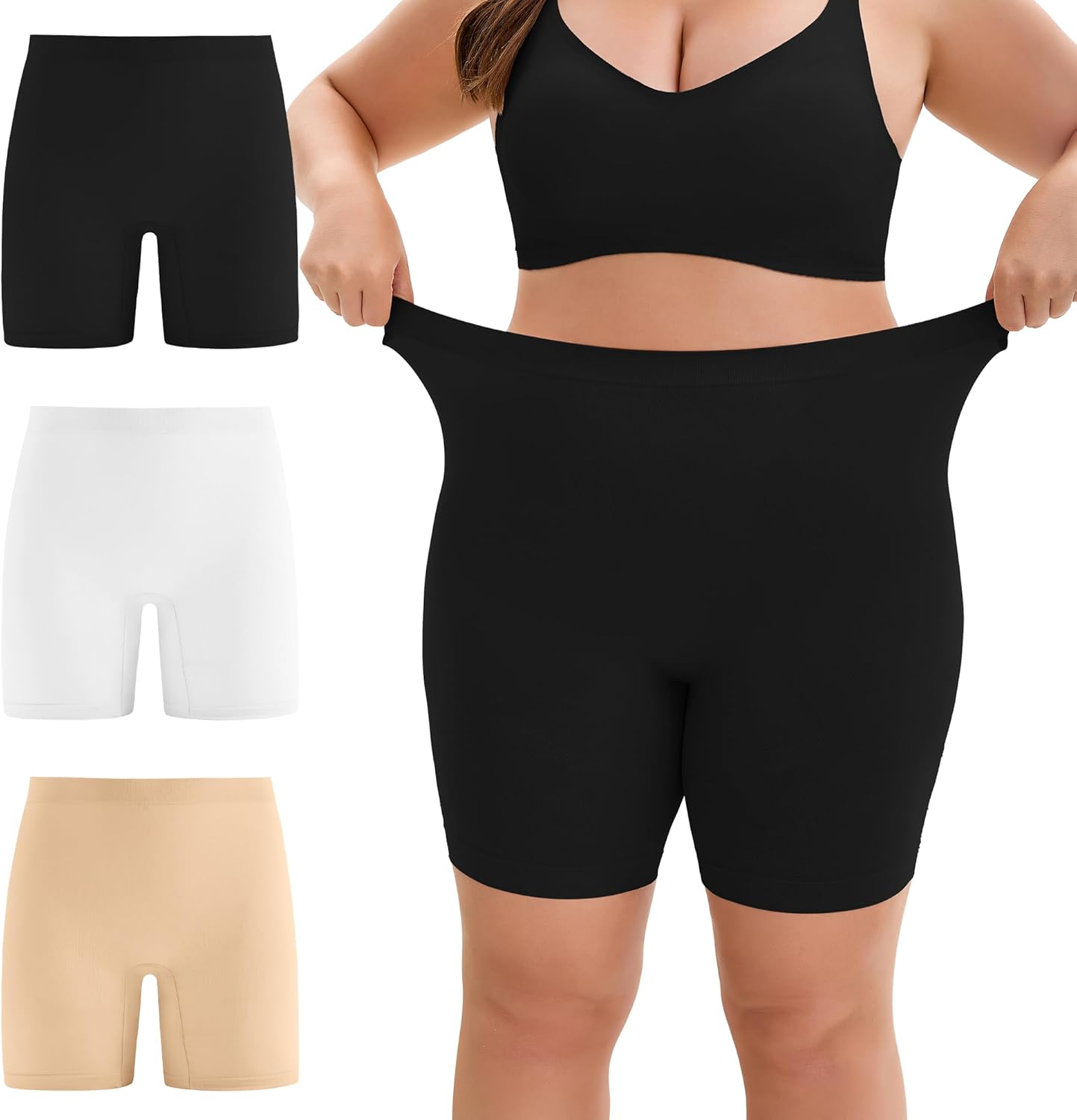 INNERSY Plus Size Womens XL-5XL Slip Shorts for Under Dresses Anti-Chafing Smooth Summer Shorts 3-Pack