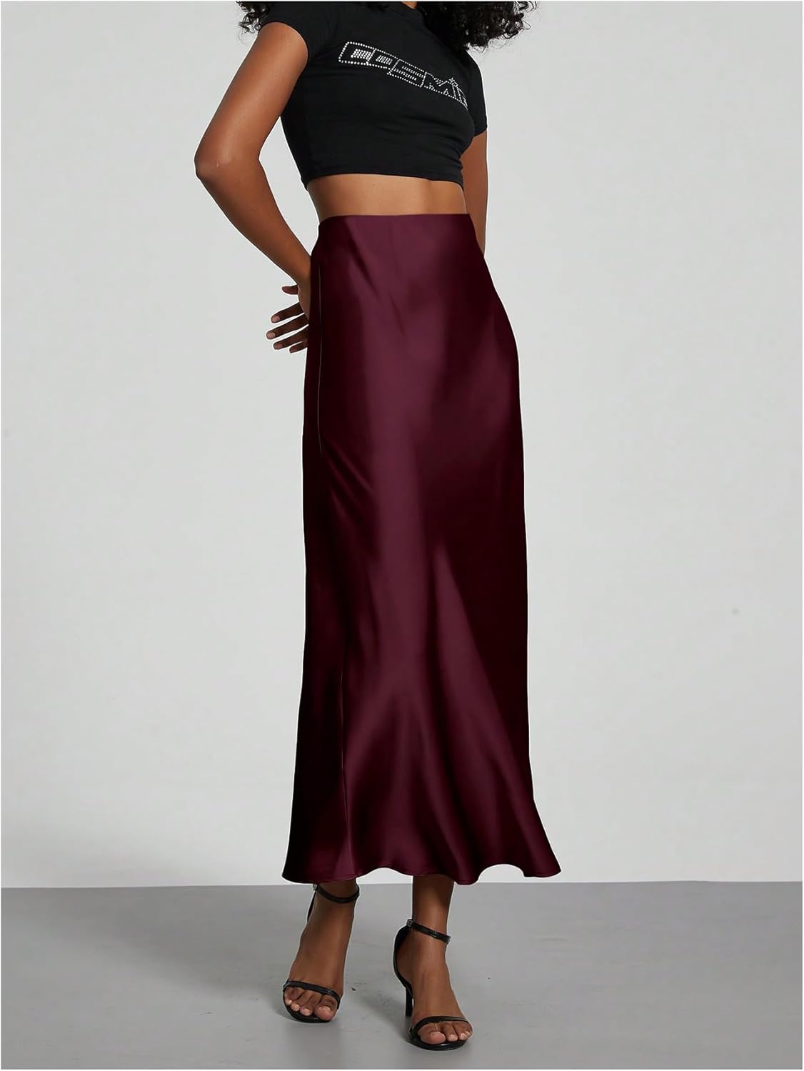 SOLY HUX Women's Elegant Satin Skirts High Waisted Flared Casual Work Office Fishtail Midi Skirt - Image 3