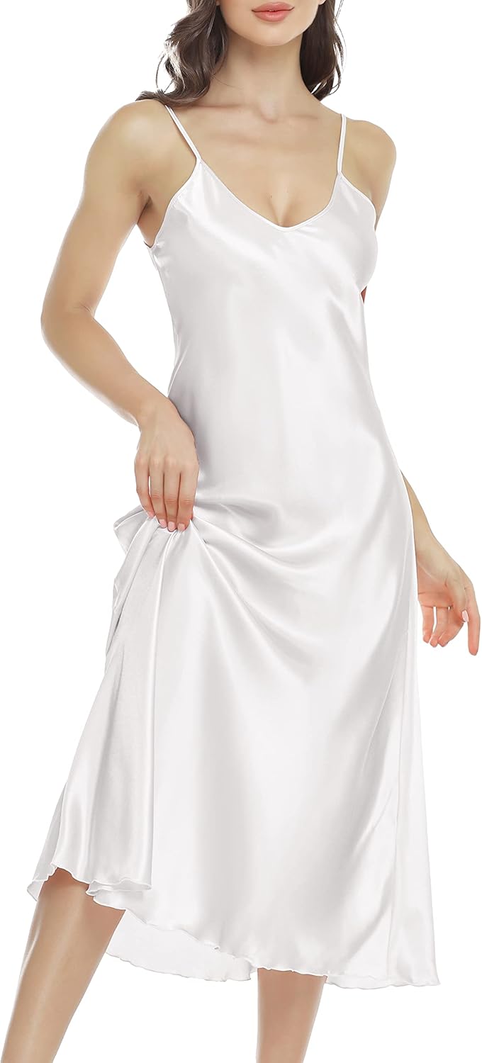 Lovasy Women Satin Nightgown Sexy Lingerie Long Slip Dress V Neck Sleepwear Nightdress S-XXL - Image 5