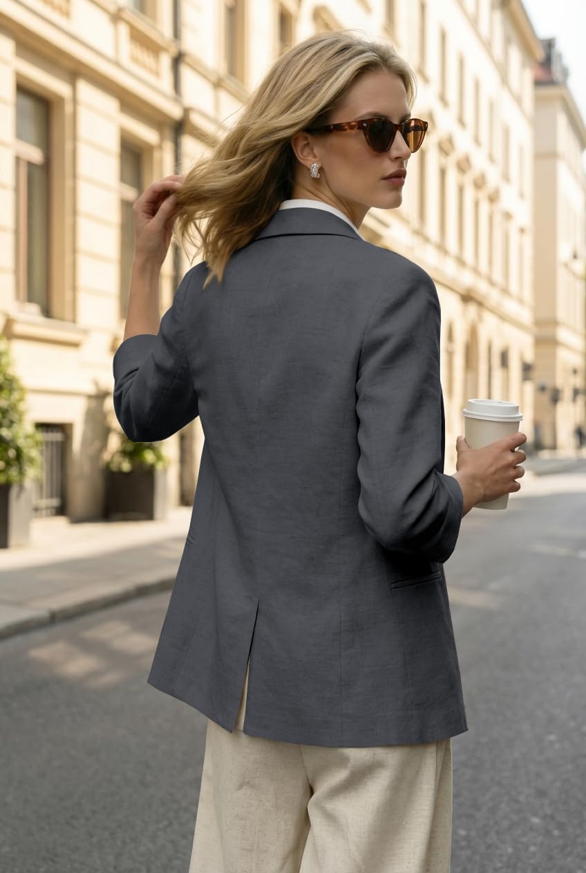 IDEALSANXUN Linen Blazer Women 3/4 Sleeve Lightweight Spring Summer Blazer Jackets - Image 5