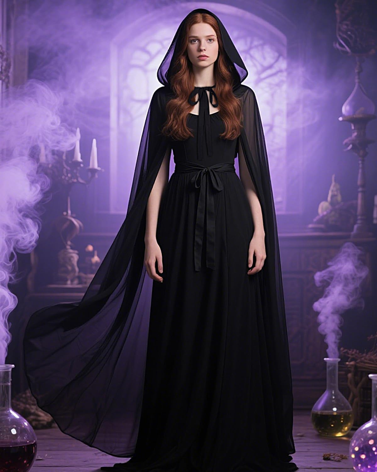 Chiffon Hooded Cloak Medieval Renaissance Fantasy Cape for Women - Image 4