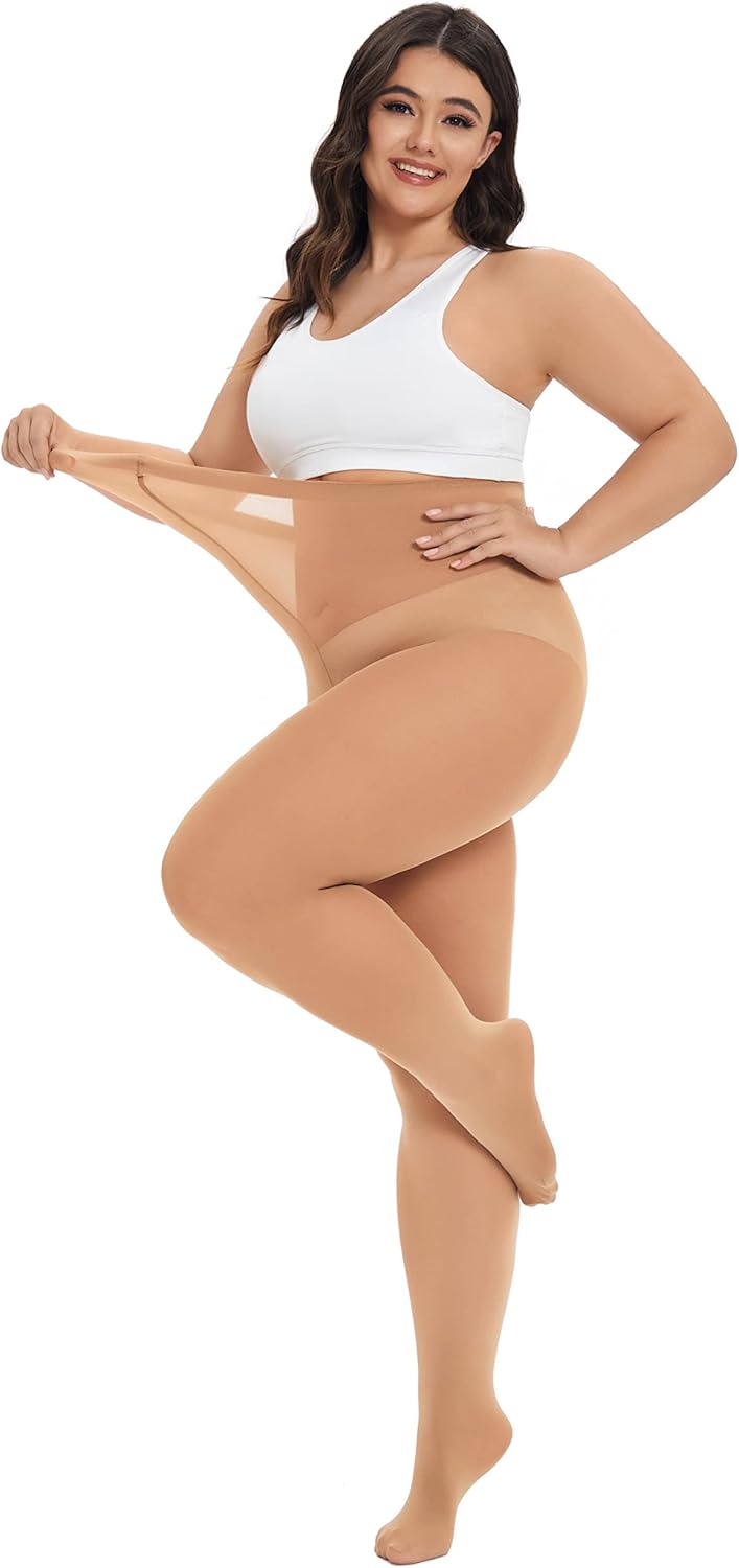 CozyWow Plus Size Tights for Women 80D Soft Solid Color Semi Opaque Pantyhose High Waist 1X 2X 3X 4X - Image 4