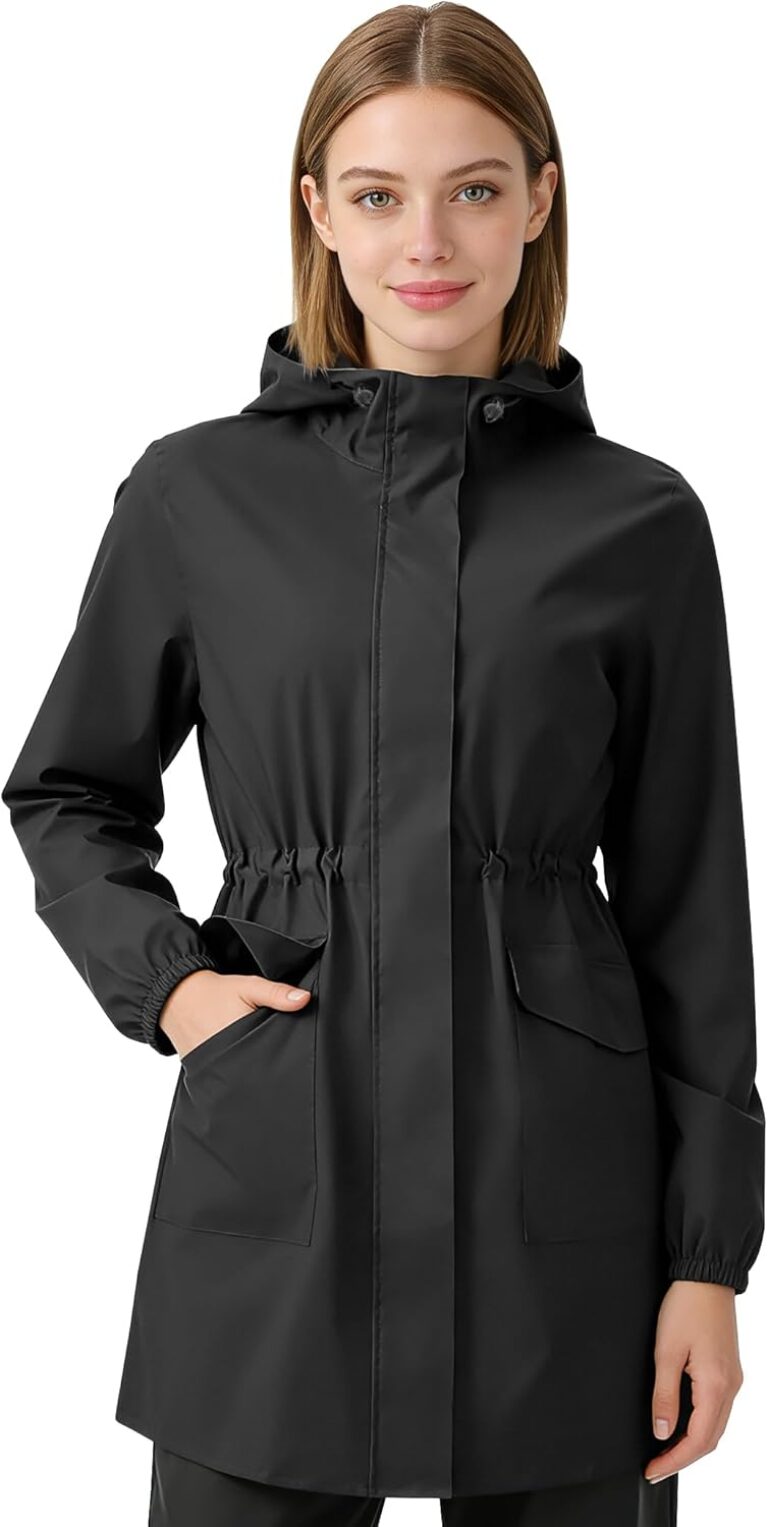 iCreek Women's Long Rain Jacket Waterproof Lightweight Packable Raincoat Hood Windbreaker for Outdoor Hiking, Cycling, Travel