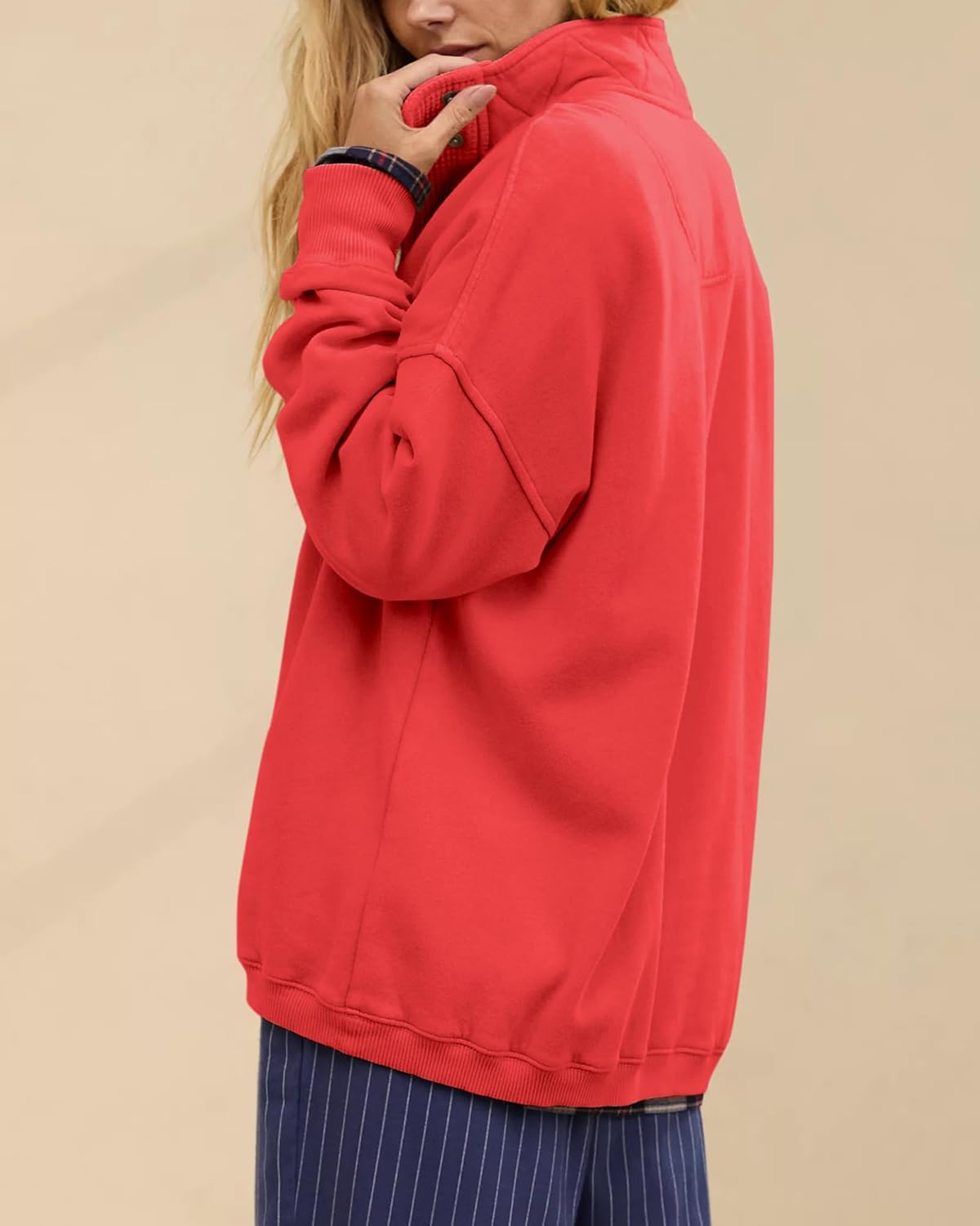 Gacaky Sweatshirt for Women Oversized Casual Long Sleeve Button Henley Neck Pullover Tops Fashion Outfits Clothes - Image 3