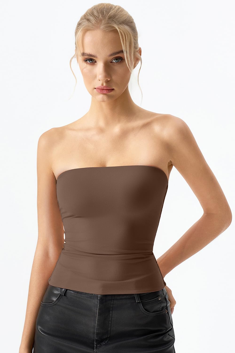 QINSEN Women's Tube Top Double Lined Strapless Bandeau Top Summer Slim Fit Going Out Tank Tops - Image 4