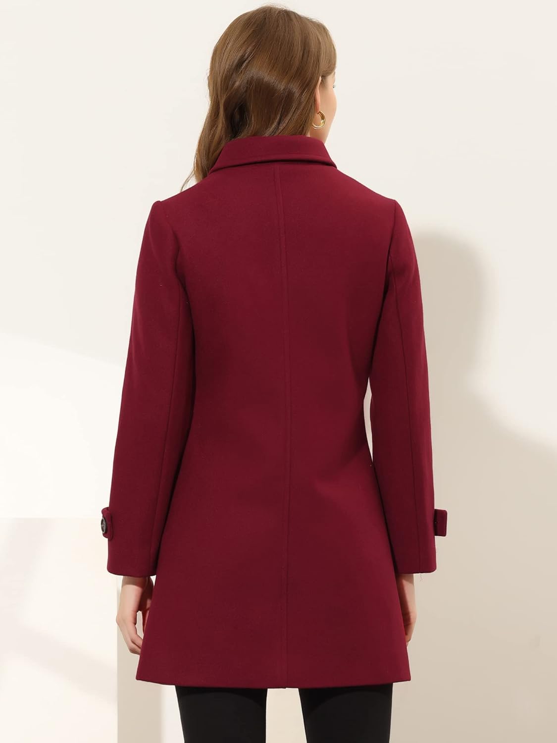 Allegra K Women's Winter Outerwear Overcoat Peter Pan Collar Mid-thigh A-line Single Breasted Pea Coat - Image 4