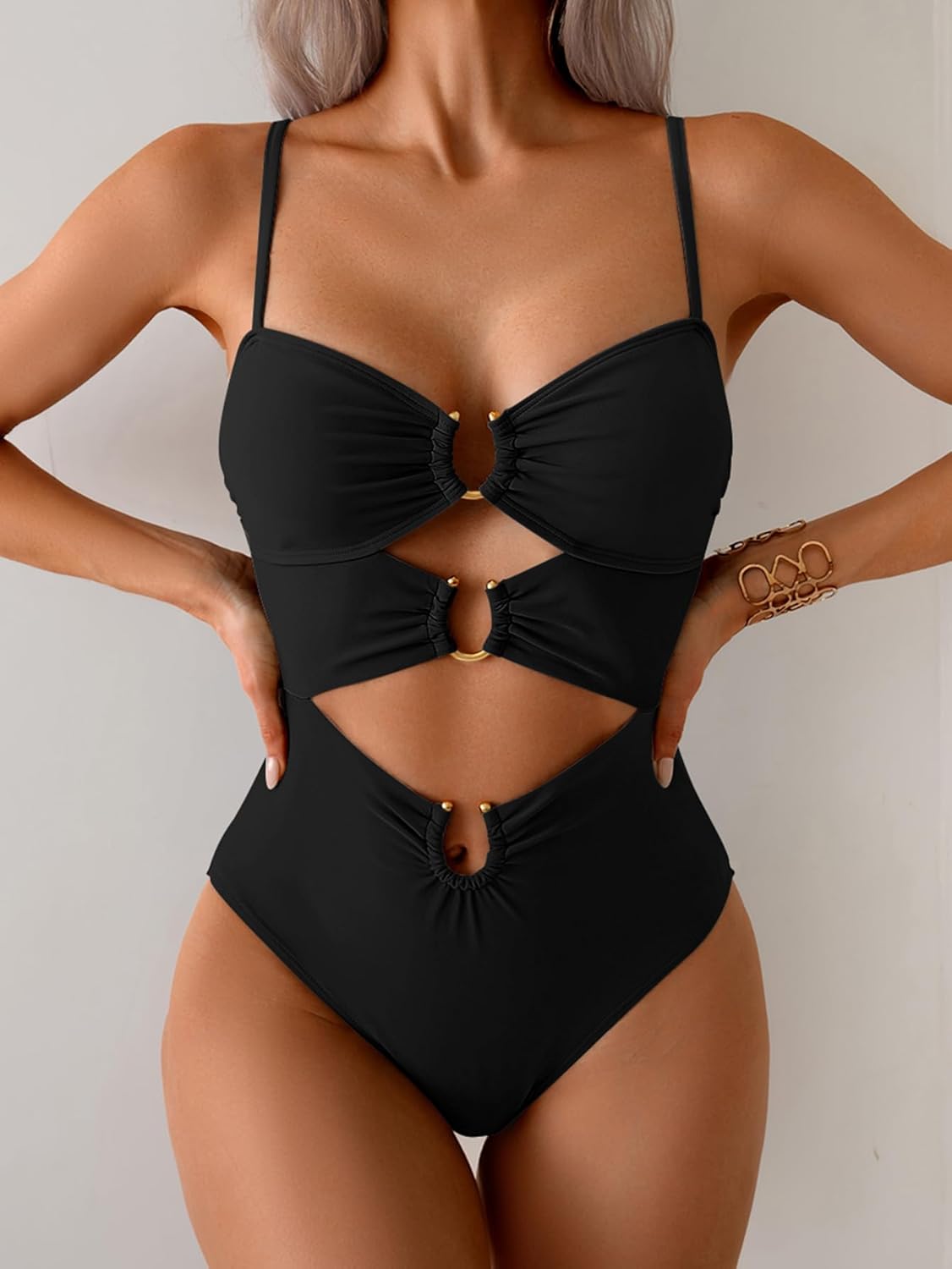Eomenie Womens Cutout One Piece Swimsuit with Ring Linked Sexy Monokini Bathing Suit for Beach Vacation - Image 3