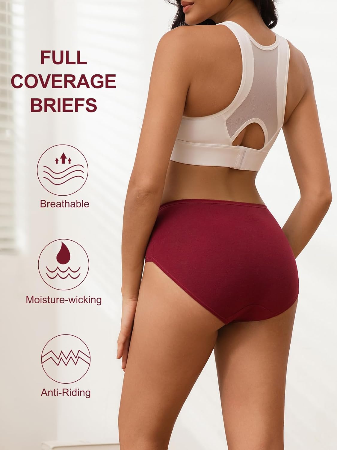 Vevmon Cotton Underwear for Women High Waisted Full Coverage Briefs Soft Ladies Panties 5 Pack - Image 4