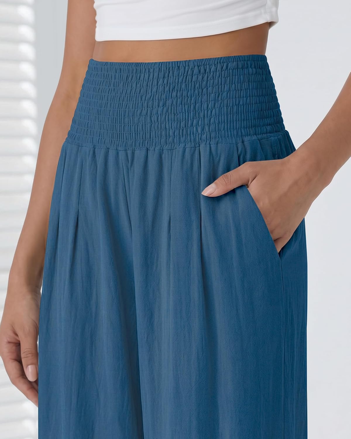 Women Wide Leg Casual Pants High Waist Palazzo Pants Summer Lounge Trousers with Pockets - Image 4