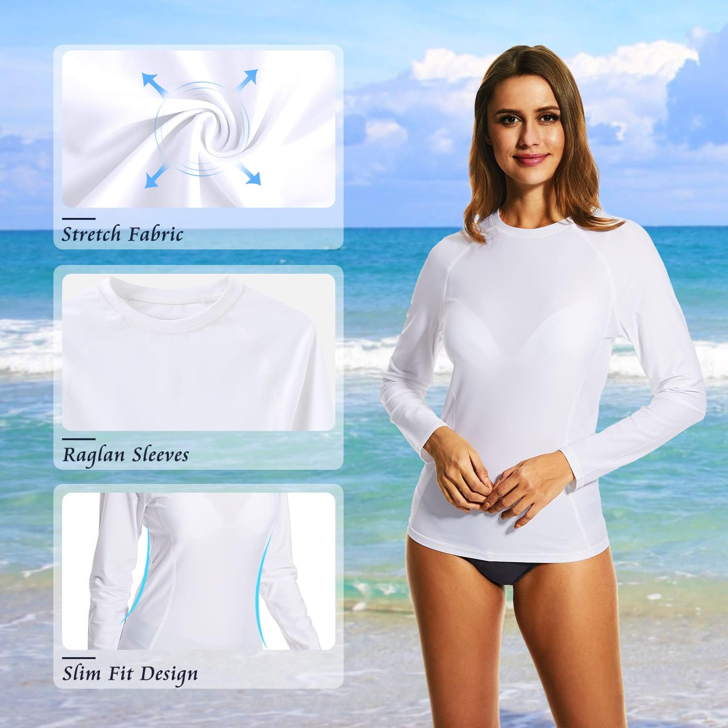 HODOSPORTS Women’s Swim Shirts UPF 50+ Rash Guard Long Sleeve Swimsuit Tops Quick Dry UV Sun Protection - Image 4