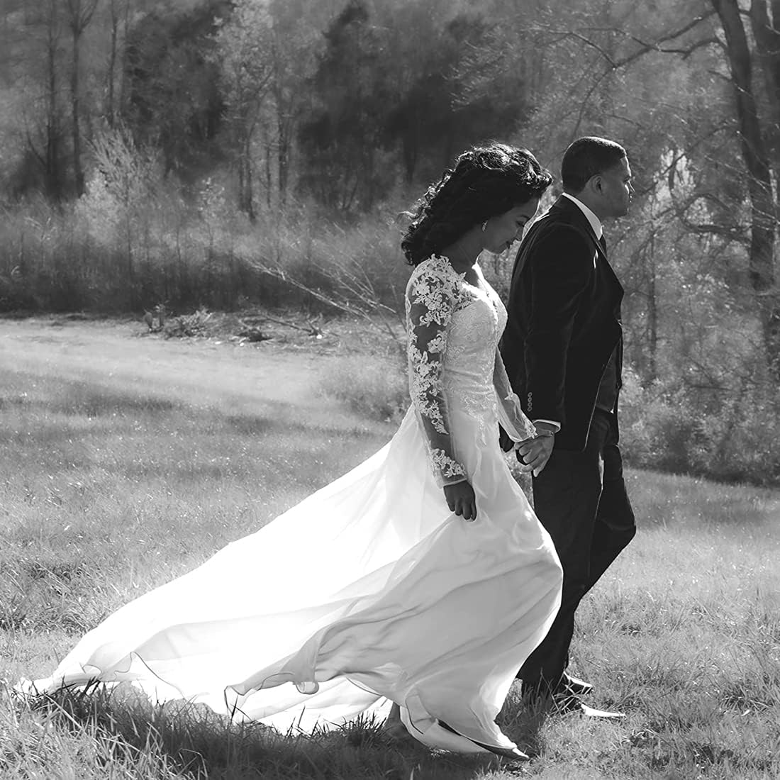 Findlovewedding Wedding Dresses for Bride with Lace Appliques Chiffon A Line Women Dress Long Sleeves Beach Bride Dress - Image 7