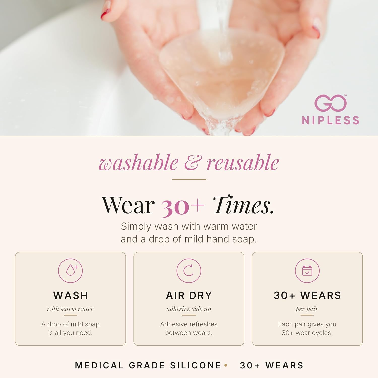 Go Nipless Nipple Covers For Women-Dermatologist Approved Sticky Bra Alternative, Reusable Silicone Pasties, Breast Petals A-DD For Strapless & Backless Wear Nude - Image 8